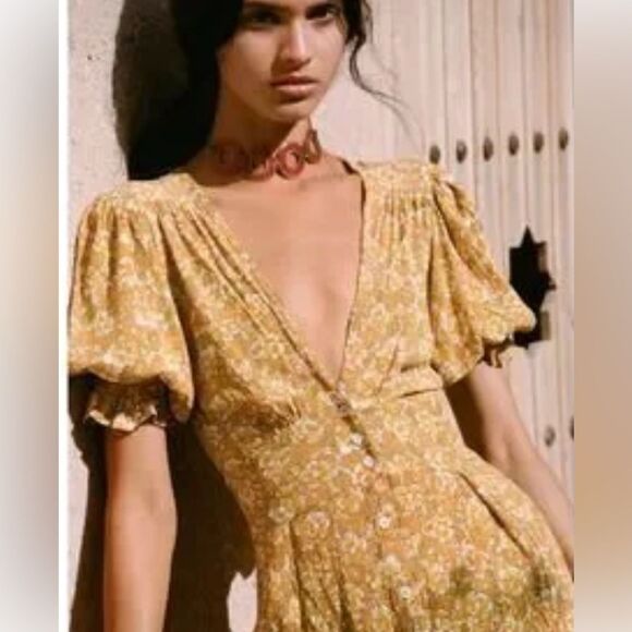 Faithfull the Brand Rafa Dress in Saffron Delphine Floral Size XS - Picture 1 of 11